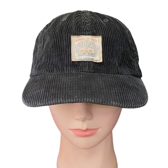 Vintage Polo Country Ralph Lauren Army Green Corduroy Hat Leather Strapback OSFM - Picture 1 of 6
